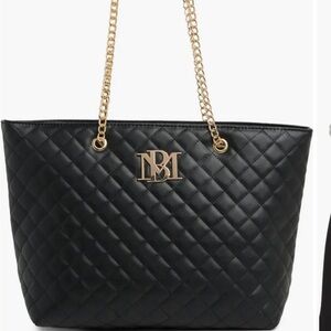 Badgley Mischka  Large Black Quilted Tote with Gold Chain